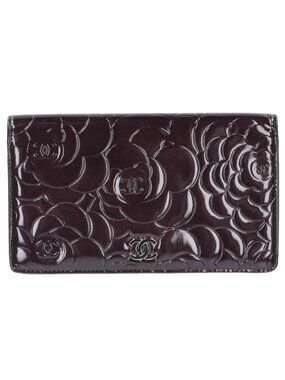Chanel Camellia CC Logo Enamel Patent Leather Wallet